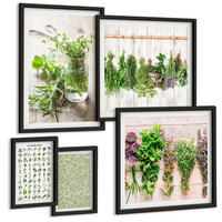 BILDER SET 5er Set - 50x50 cm & 20x30 cm & 40x60 cm Schwarzer Rahmen - Getrocknete Kräuter für die Küche - Schwarz, Kunststoff (40/60cm) - TULUP