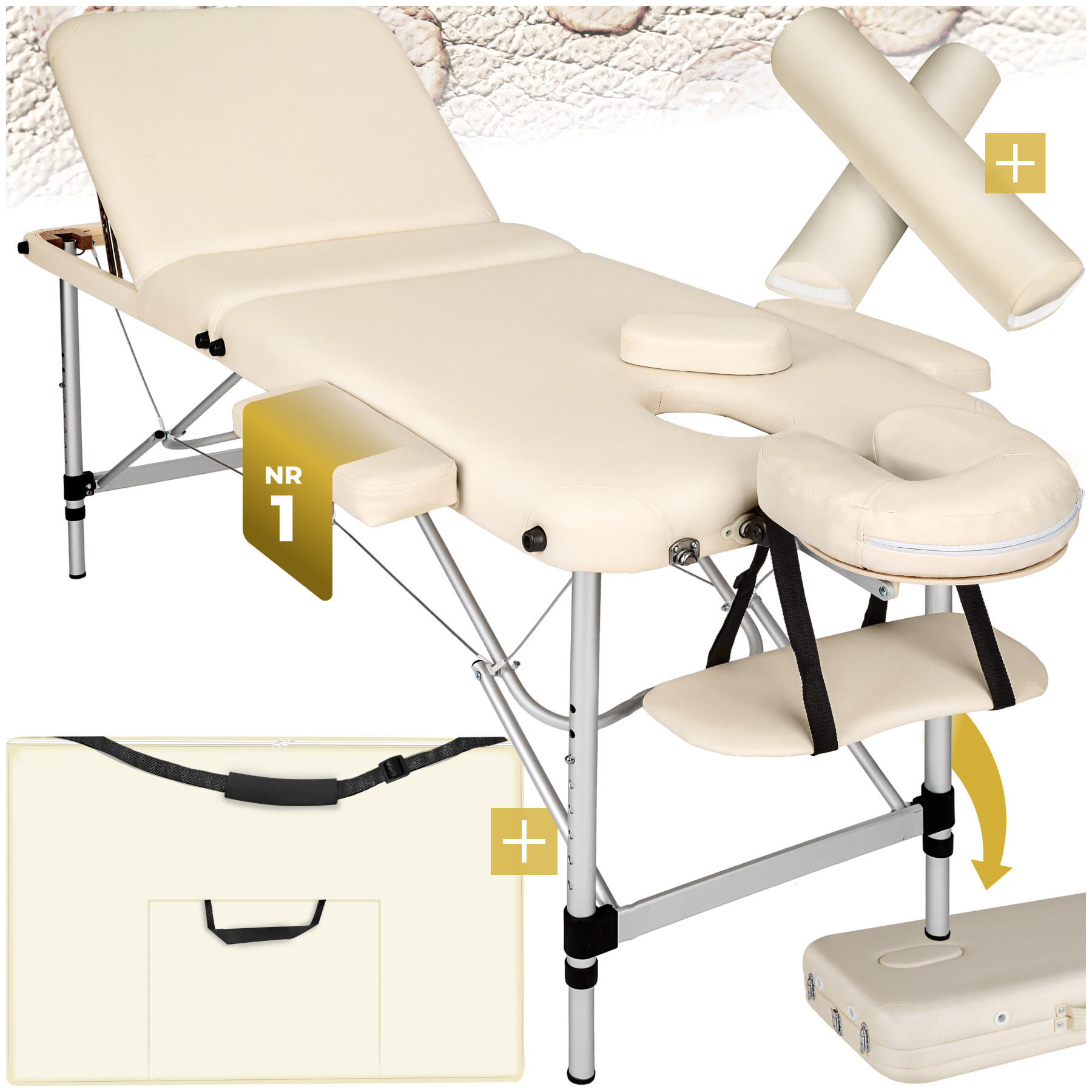 MASSAGELIEGE 3 Zonen, 210 x 95 x 89 cm,beige - Beige, Metall (95/89/210cm) - tectake