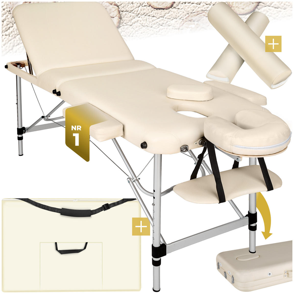 MASSAGELIEGE 3 Zonen, 210 x 95 x 89 cm,beige - Beige, Metall (95/89/210cm) - tectake