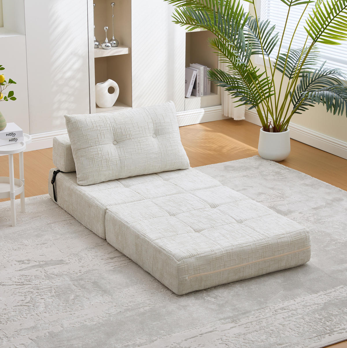 SCHLAFSOFA 79/79/57 cm in Beige – faltbar mit Kissen und Chenillebezug - Beige, Textil (79/57/79cm) - BEAOK
