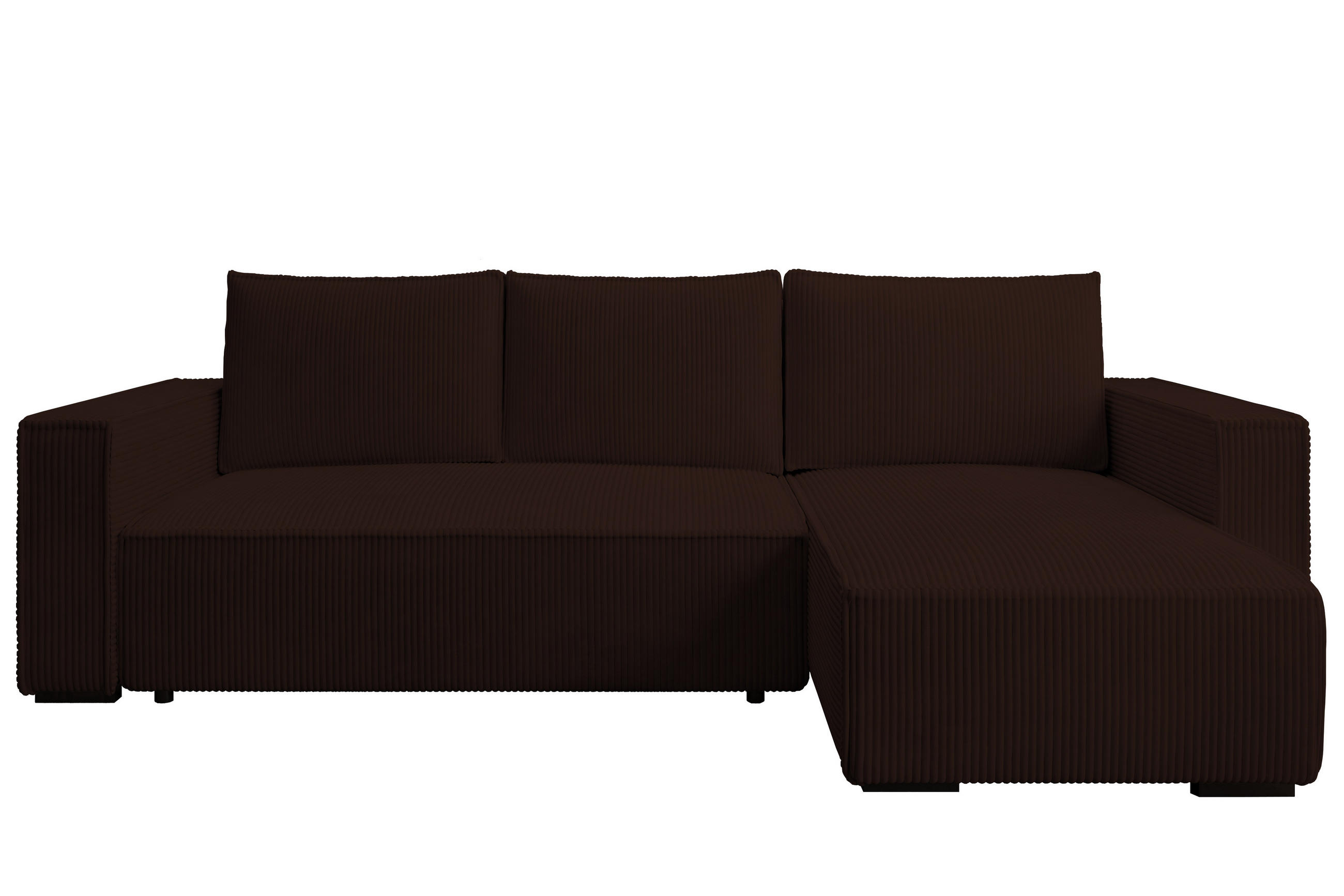 ECKSOFA CUDDY L, Eckcouch in L-Form mit Schlaffunktion und Bettkasten, Farbe: Dunkelbraun, Cordstoff, Ottomane Rechts - Dunkelbraun, Textil (240/140cm) - Storez24