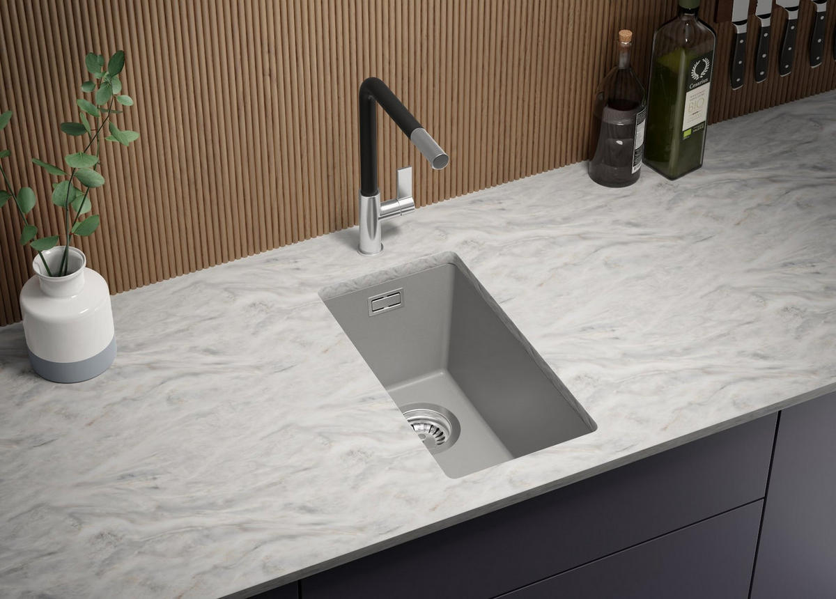 UNTERBAUSPÜLE GRANIT London, 2-er set Grau 26/47 cm 1 Becken + Ablauf-Set ab 30er Unterschrank - Chromfarben/Grau, Kunststoff (26/20/47cm) - Primagran