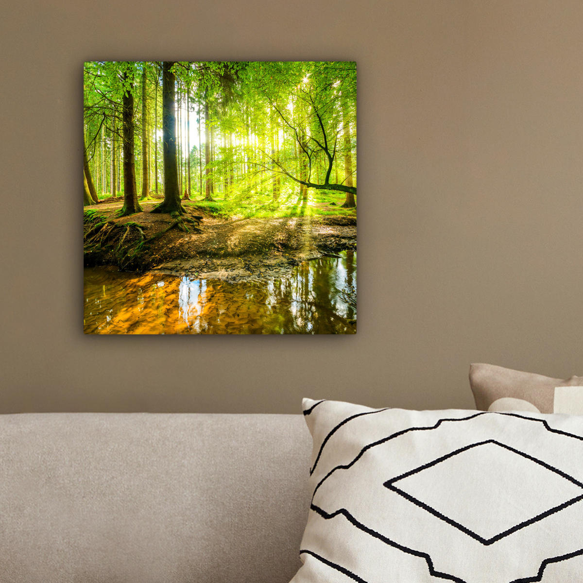 LEINWANDBILD Wald - Landschaft - Wasser - Bäume - Sonne - Grün - Natur 20x20 cm - Grün, Textil (20/20cm) - MuchoWow
