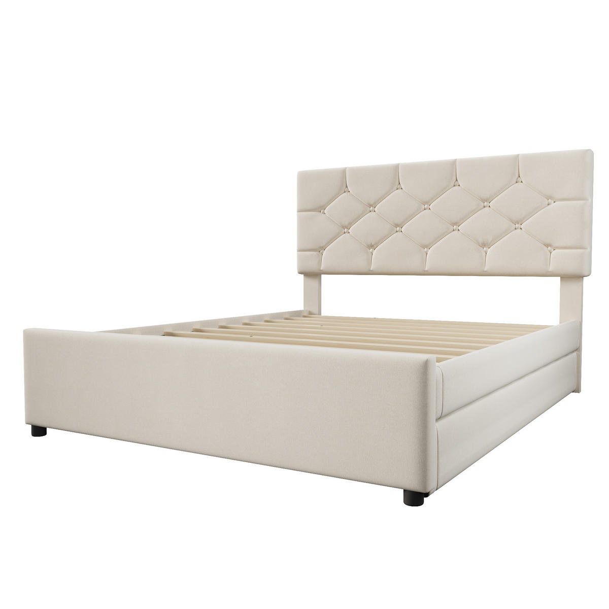 POLSTERBETT 140/200 mit Ausziehbett und Lattenrost in Beige - Beige, Holzwerkstoff/Textil (140/200cm) - EVRYAE