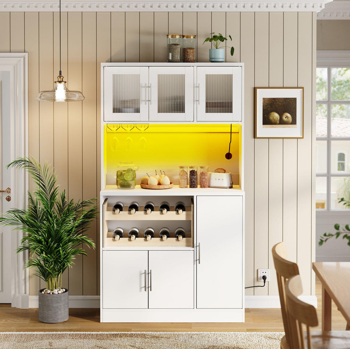 BUFFET 100/40/180 cm aus MDF mit RGB-LED und Steckdosenleiste Weiß - Weiß, Holzwerkstoff (100/180/40cm) - Modenvie