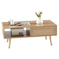 KONFERENČNÍ stolek 105/55/40 cm přírodní z MDF s ratanovými posuvnými dvířky - hnědá, kompozitní dřevo (105/55/40cm) - OKWISH