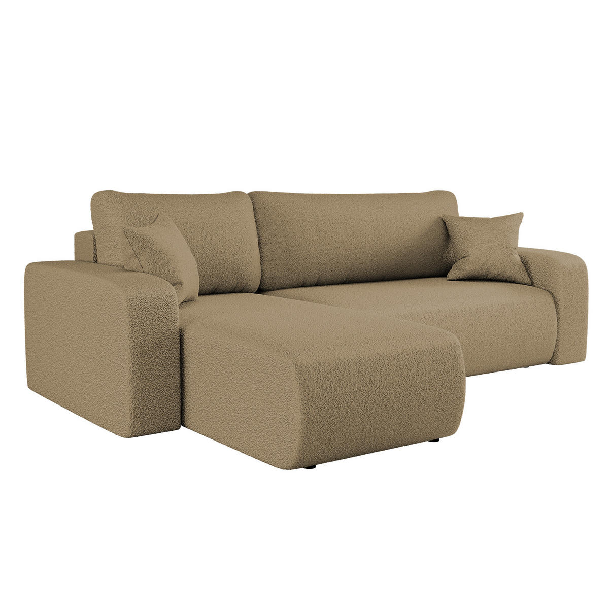 ECKSOFA L-FORM Schlaffunktion Und Bettkasten Eckcouch MILANO L Stoff Quelle Hellbraun Links - Hellbraun, Holz/Textil (142/244cm) - Kaiser Möbel