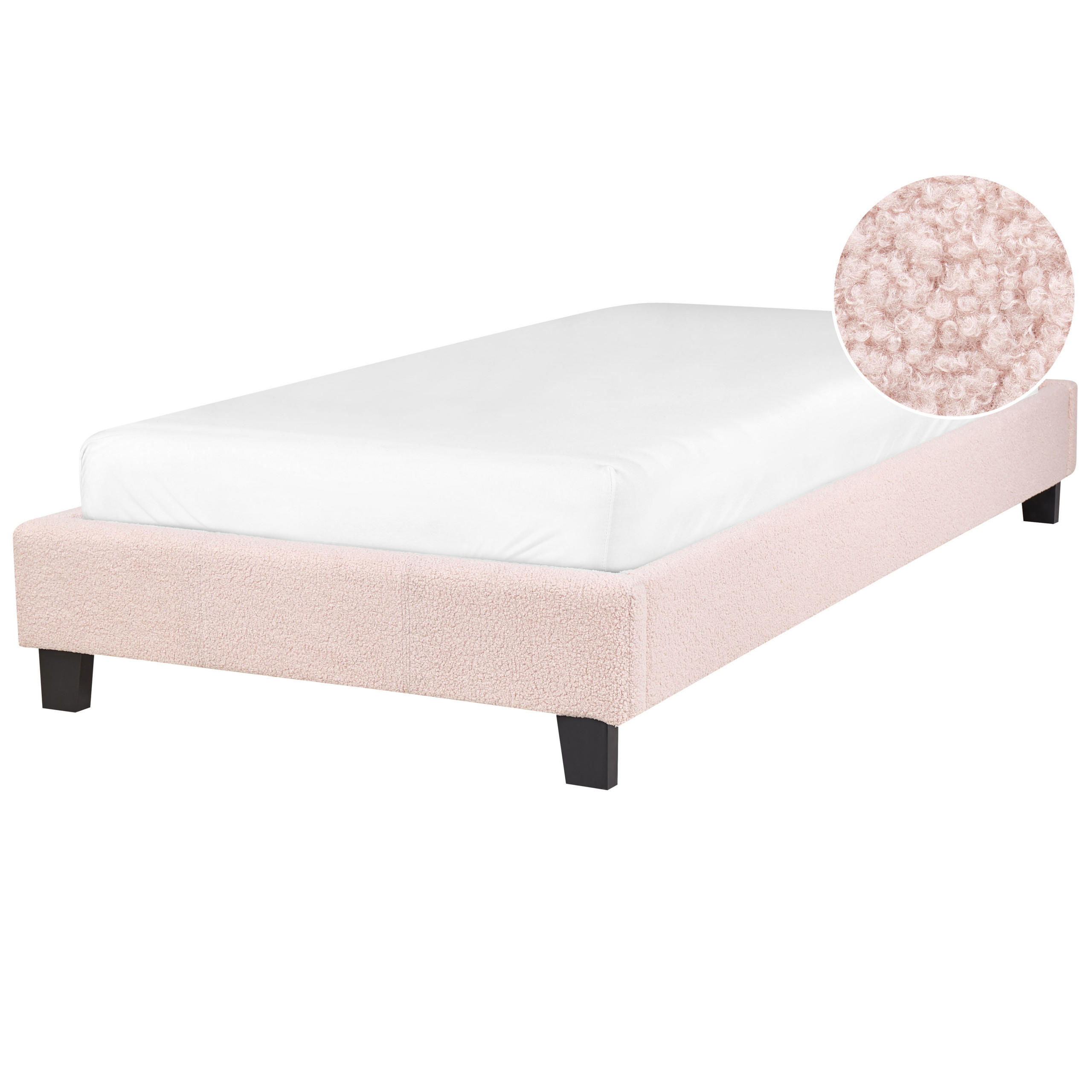 POLSTERBETT Rosa-Dunkler Holzfarbton 90-200 cm Roanne - Pink/Dunkelbraun, Textil (90/200cm) - Beliani