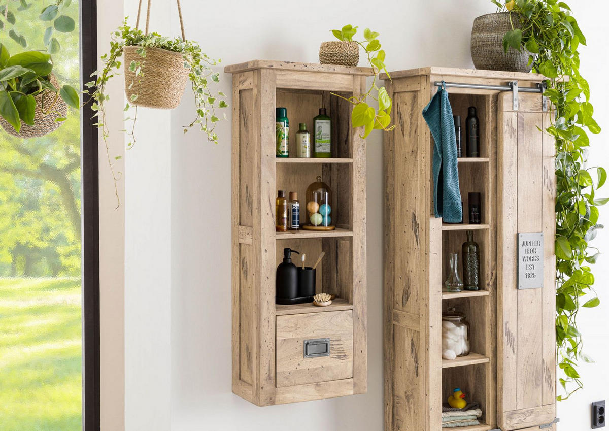 HÄNGESCHRANK Mango 50x26x120 whitewash lackiert RAILWAY #380 - Beige, Holz (50/120/26cm) - Massivmoebel24