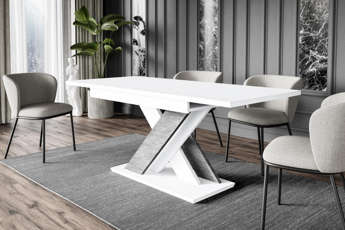 ESSTISCH ausziehbar 140 -180x80x75 cm - Weiß / Betonoptik - RONX - Weiß, Holzwerkstoff (140/80/75cm) - ALTDECOR
