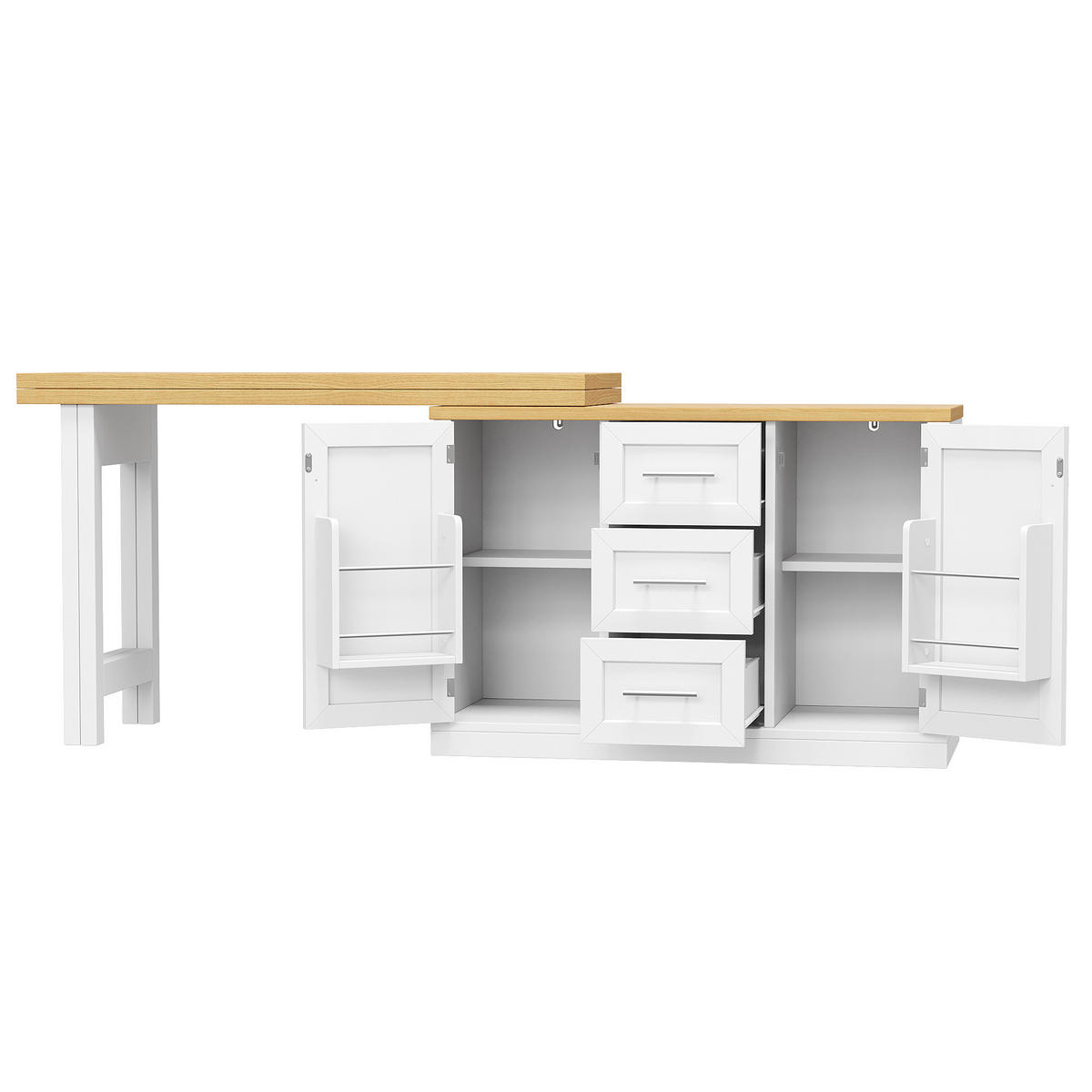 KÜCHENINSEL Ausziehbar 360° Theke Snackregal Schublade Weiß - Weiß, Holzwerkstoff (120/74/40cm) - FLIEKS