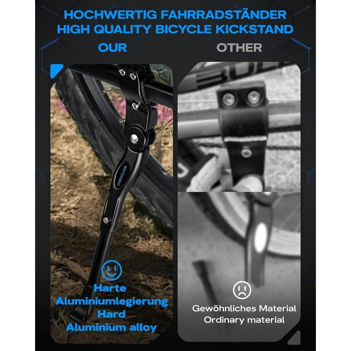 FAHRRADSTÄNDER Universal Seitenständer 24-28 Zoll Höhenverstellbar Aluminiumlegierung Blauschwarz - Schwarz, Metall (2.8/1.5/33.5cm)
