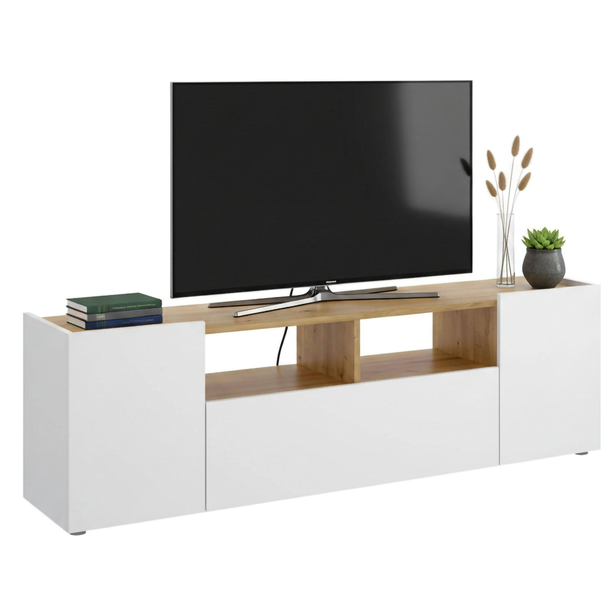 FERNSEHSCHRANK Weiß, Knoteneiche 34.7/141.7/43.8 cm - Weiß, Holzwerkstoff (142/44/35cm) - DMORA