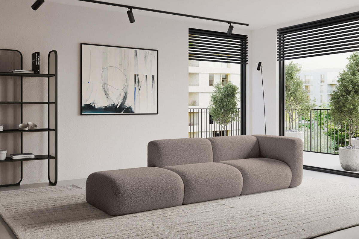 SOFA Ottomane Rechts MIRA-S3 296x89x70 Braun Bouclé - Dunkelbraun/Schwarz, Holzwerkstoff/Kunststoff (296/70/89cm) - ALTDECOR