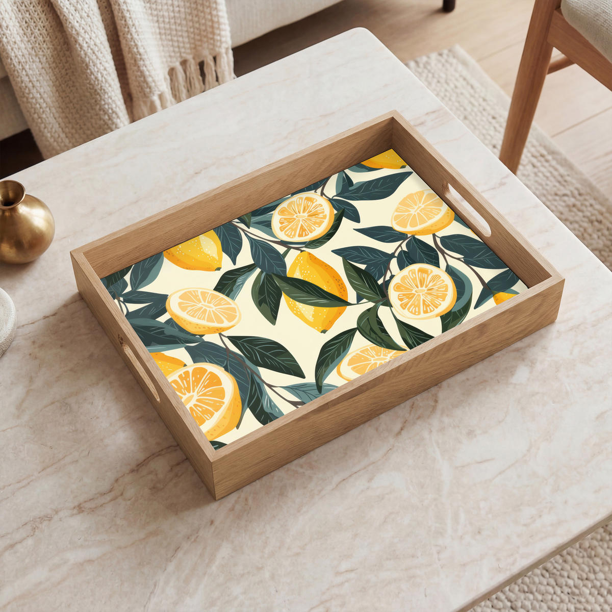 TABLETT - Zitronen - Früchte - Blätter - Gelb - Grün - Beige - 40x30 cm - Gelb, Holz (40/5/5cm) - OnlyWow