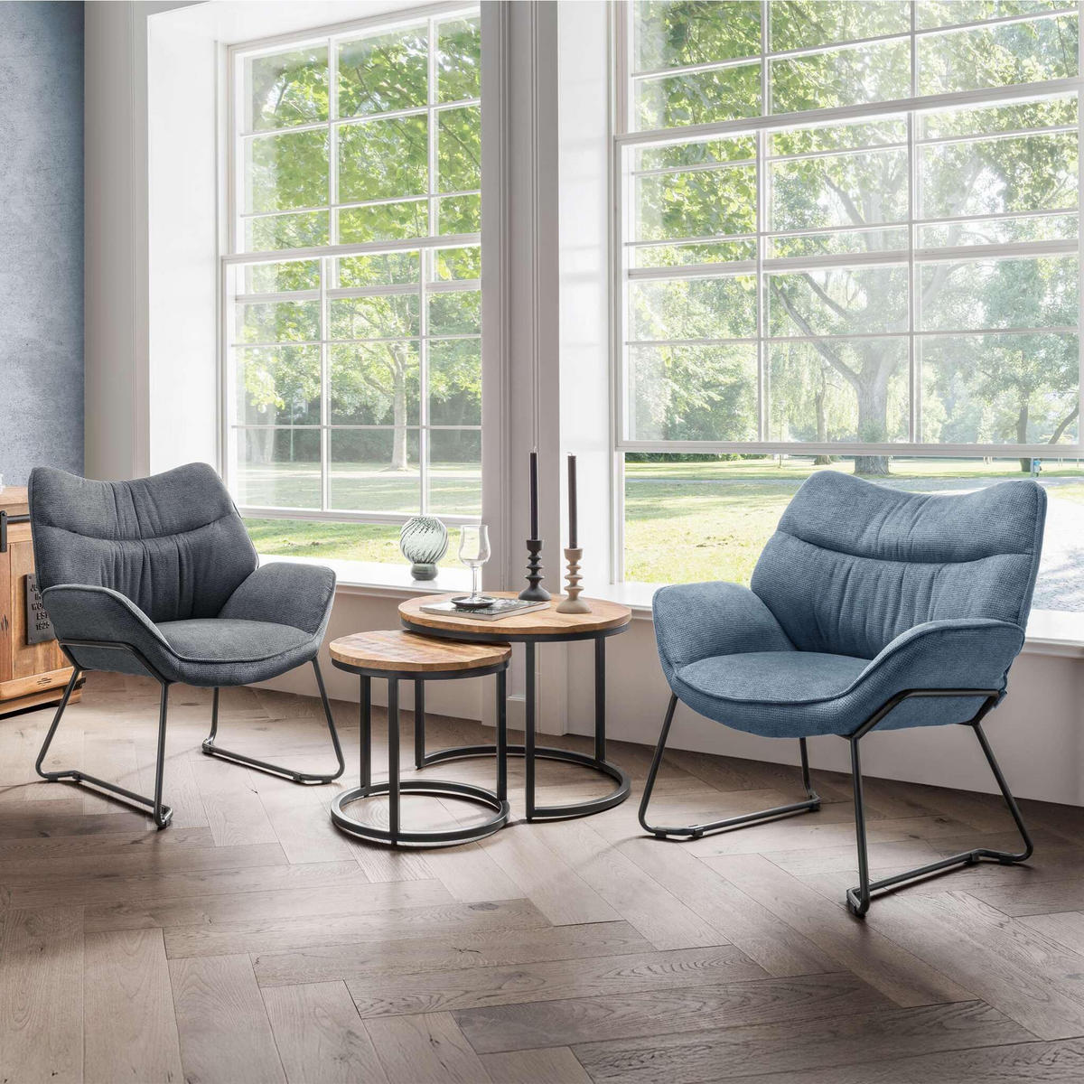 COUCHTISCH Fermo - 2er Set - Mangoholz natur - Schwarz/Braun, Holz/Metall (58/58/45cm) - bene living