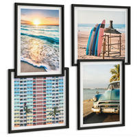 BILDER SET 4er Set - 50x50 cm & 40x60 cm Schwarzer Rahmen - Sonnenuntergang in Miami - Schwarz, Kunststoff (50/50cm) - TULUP