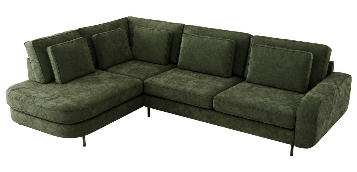 ROHOVÁ SEDAČKA CALENO L - Tmavě zelená Hrubě tkaná žinylka - Levá Strana - černá/tmavě zelená, kov/textil (317/225cm) - MKS