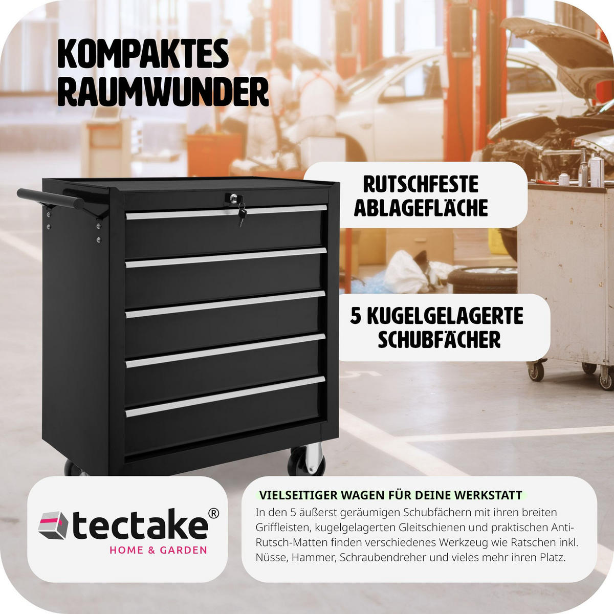 WERKZEUGWAGEN ,Rollen Ø 100 mm,schwarz - Schwarz, Metall (33/79/69cm) - tectake