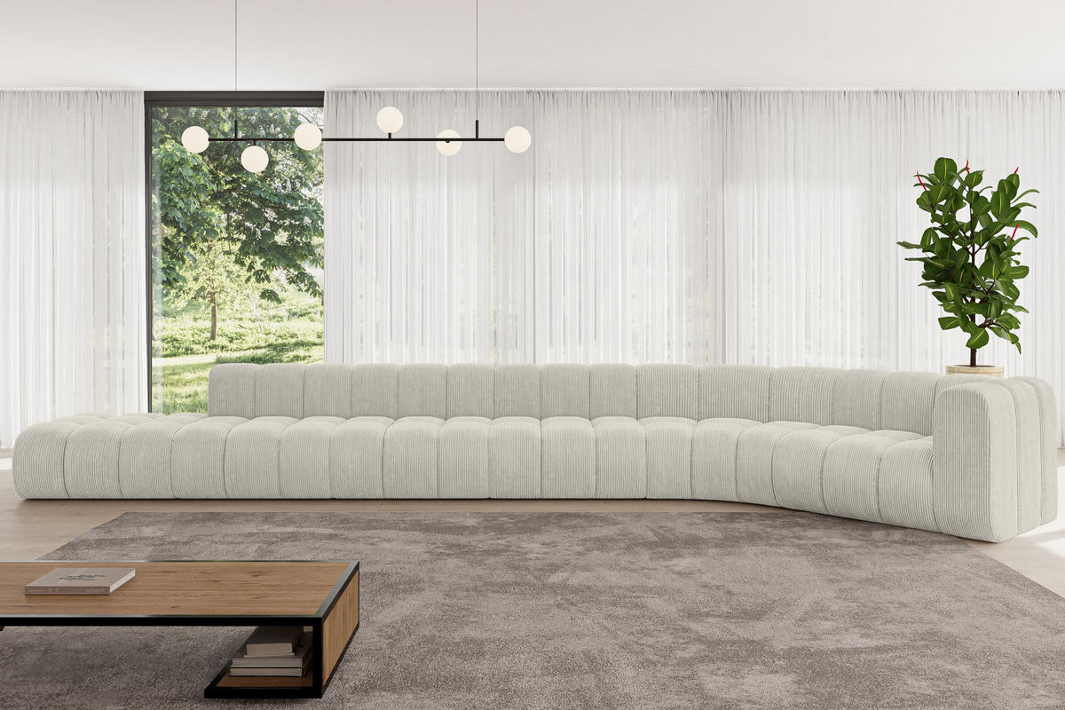 ECKSOFA modulares Sofa Tilmo-L3 - 581x194x70 cm Creme - Hellgrau/Creme, Holzwerkstoff/Textil (581/194cm) - ALTDECOR