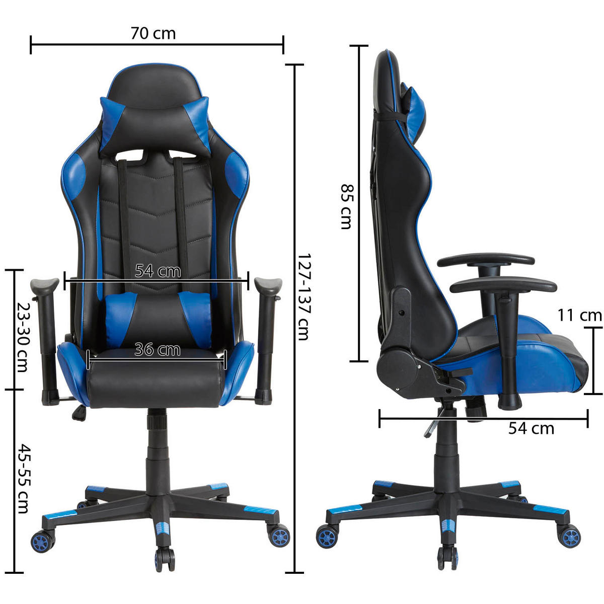 DREHSTUHL Gaming Professioneller Blau - Blau, Fell (70/127/70cm) - VS Venta-stock