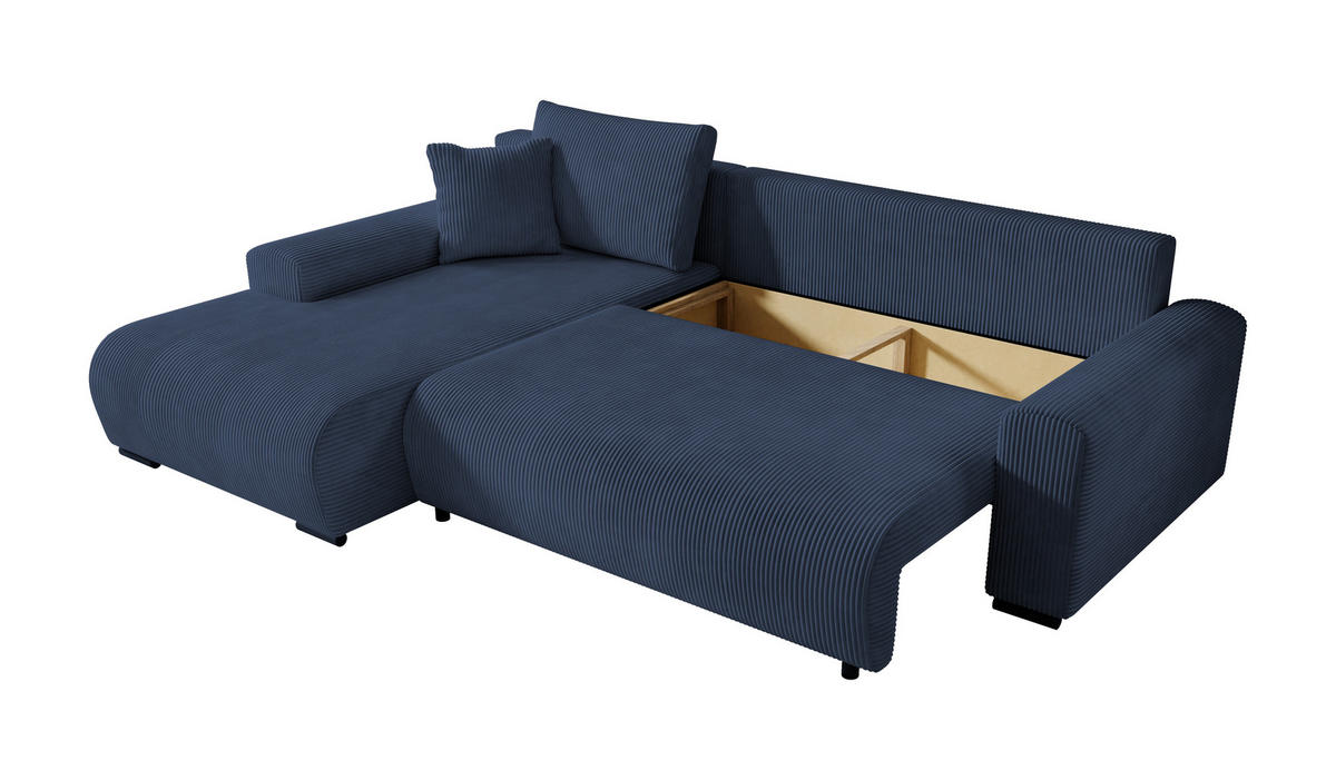 ECKSOFA Nelly mit Bettkasten und Schlaffunktion, Cordstoff in L-Form - Blau, Textil (270/185cm)