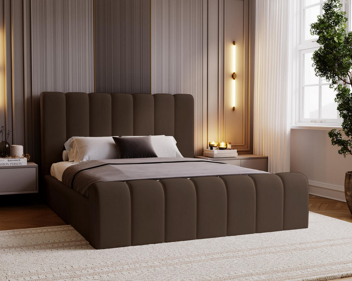 DOPPELBETT 160x200 Valetta mit Bettkasten, Velvet Braun - Braun, Holz/Textil (160/200cm) - Emporius