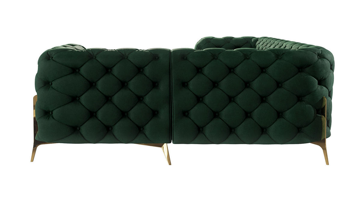 ECKSOFA Chesterfield Lexi Flasche Grün Samt, Ottomane rechts - Smaragdgrün/Goldfarben, Holz/Textil (264/204cm) - S-Style Möbel