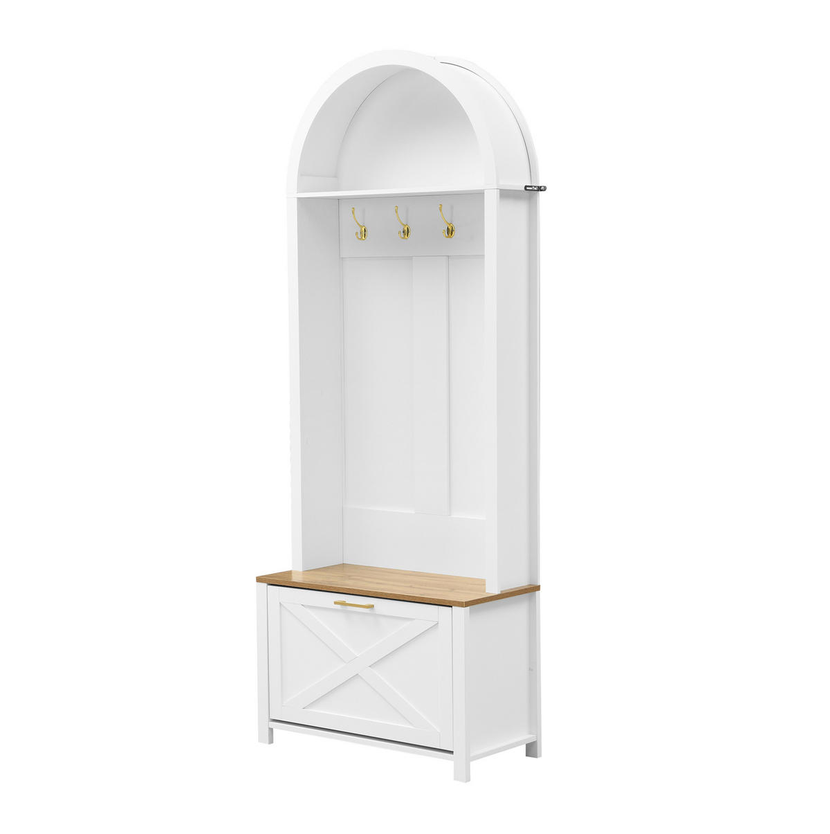OMARA za oblačila 75/35/195 cm s kljukami, polico in prostorom za čevlje, MDF, Bela/Lesna - bela, leseni material (35/195/75cm) - Redom