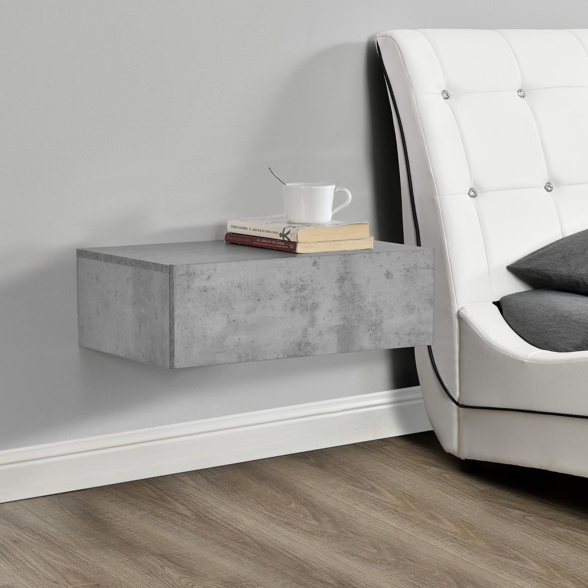 NÁSTĚNNÁ POLICE Oslo - šedá, kompozitní dřevo (46/15/30cm) - [en.casa]