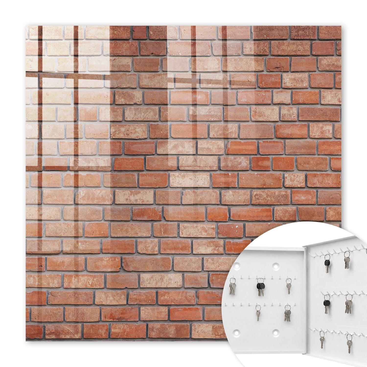 SCHLÜSSELBOX Weiß 30x30 cm – Türöffnung nach rechts - Ziegelmauer - Braun, Metall (30/30/5cm) - TULUP