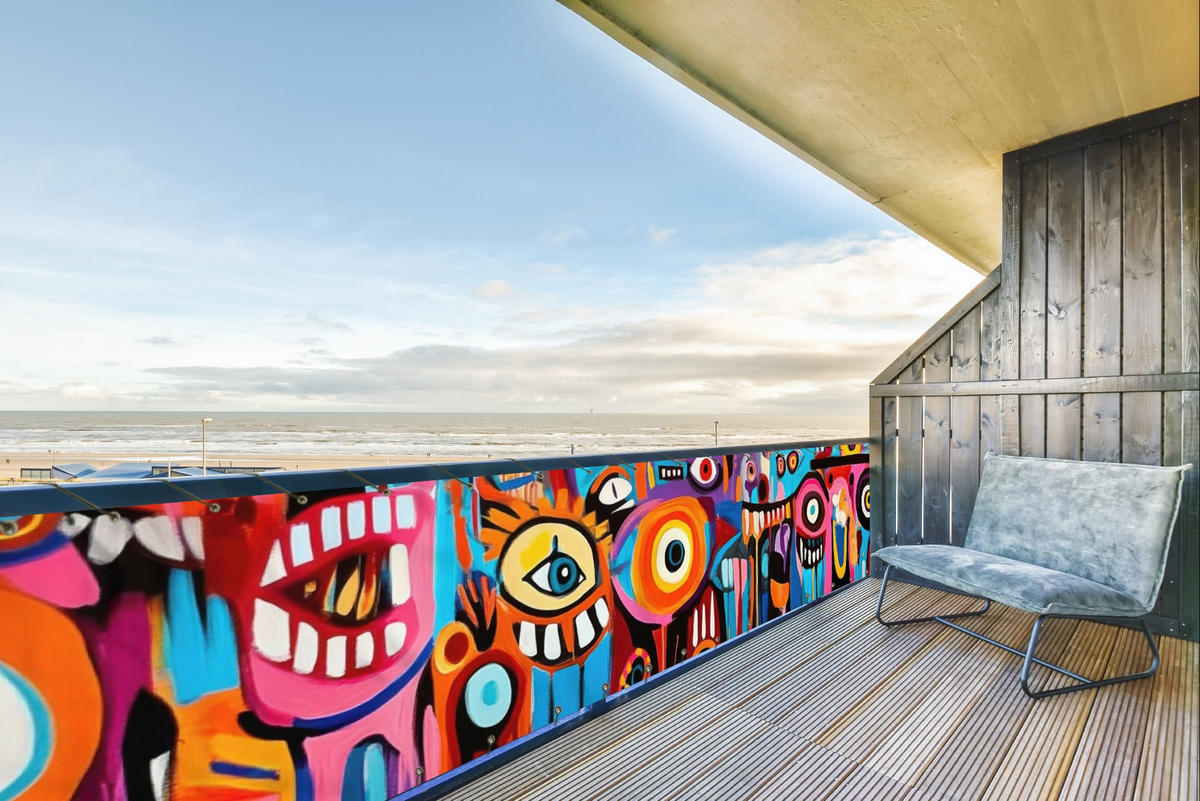 BALKON-SICHTSCHUTZ Abstrakt - Gesicht - Farbenfroh - Multicolor, Kunststoff (500/95cm) - MuchoWow