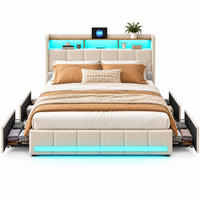 POLSTERBETT,BETT 140/200 mit Schubladen und LED&Ladefunktion,Beige - Beige, Holz/Textil (140/200cm) - PARAFTA HOME