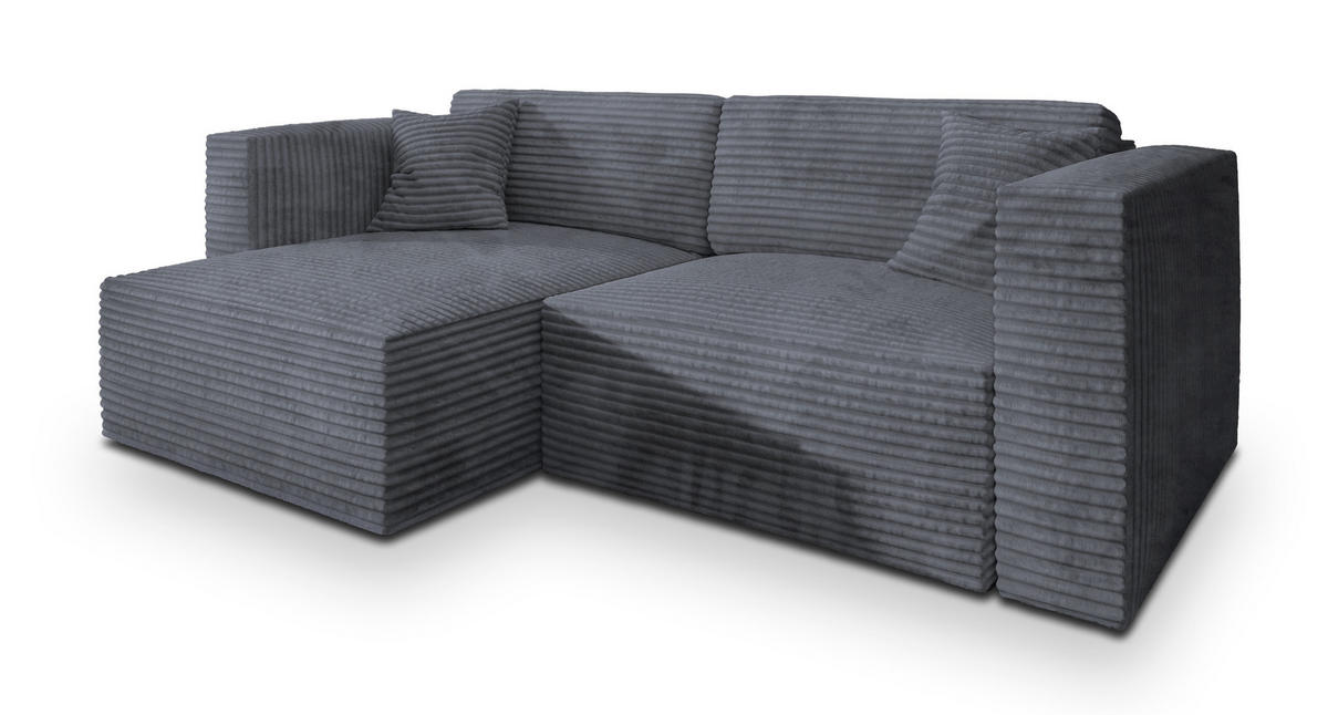 ECKSOFA NERIO Graphitfarben Kordstoff mit Schlaffunktion - Graphitfarben, Holz (245/148cm) - MASSENO