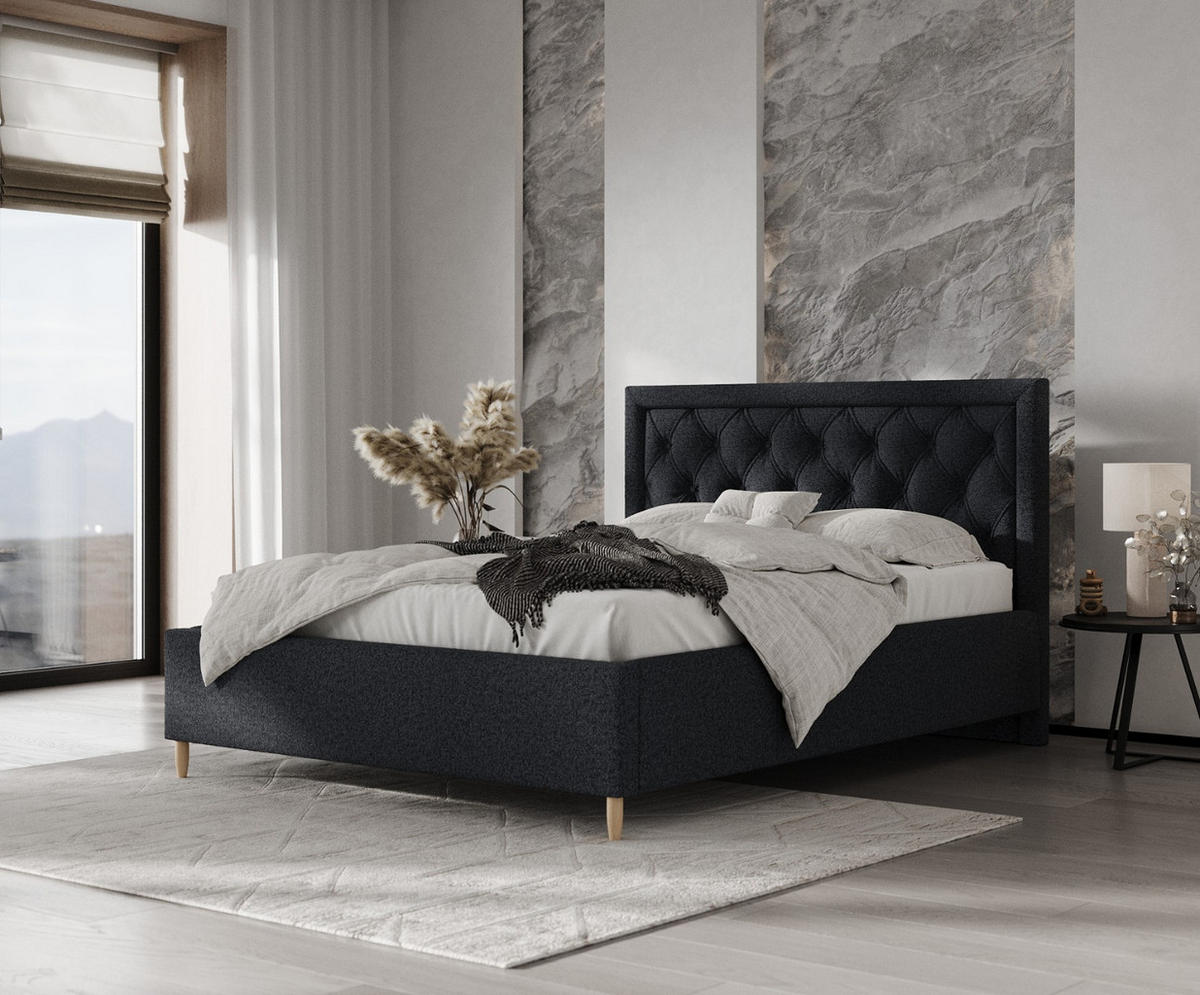 POLSTERBETT Lido 180/200 cm Anthrazit im Riva Stoff - Anthrazit/Naturfarben, Holz/Holzwerkstoff (180/200cm) - AltaBeds