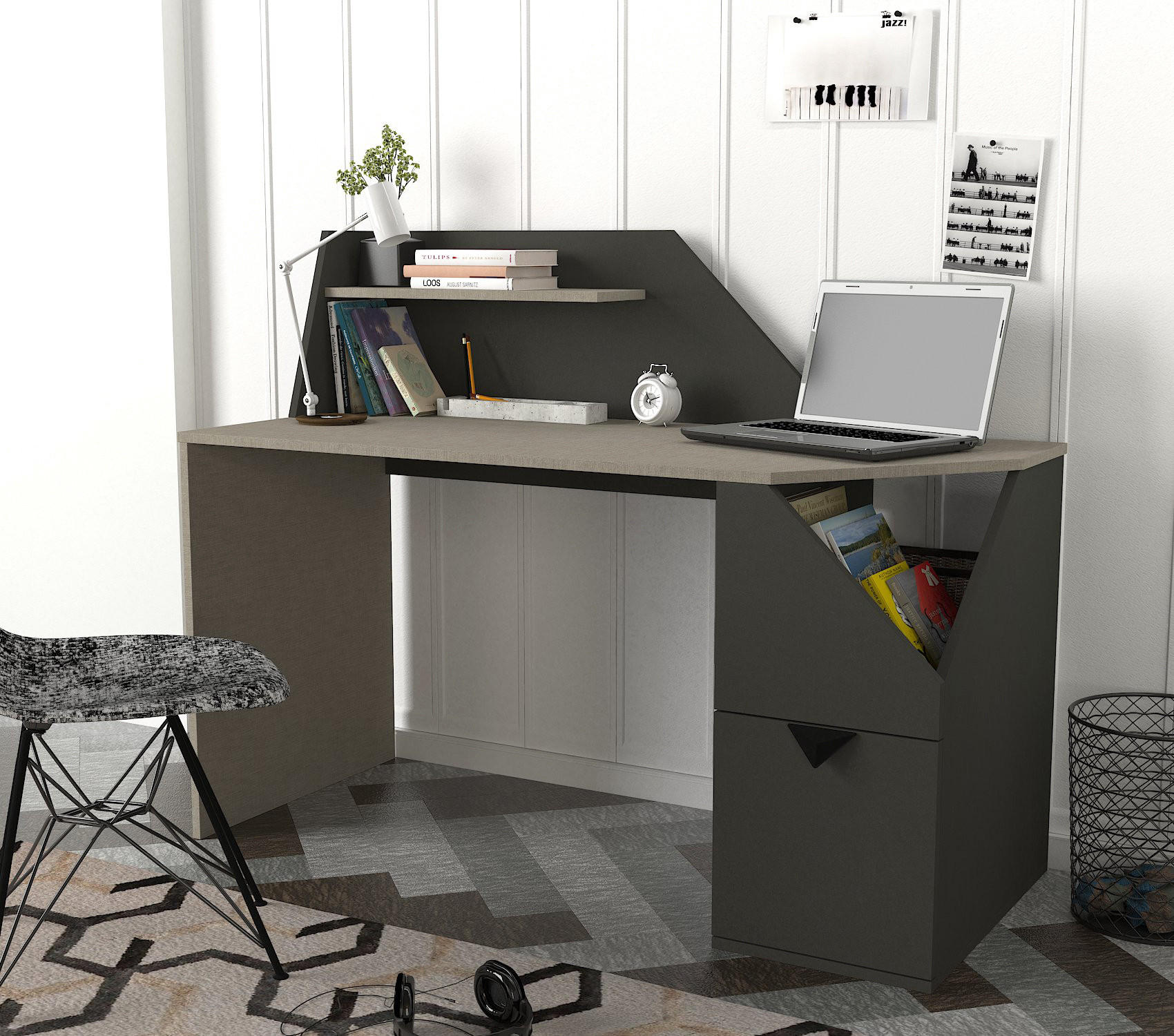 Thumbnail - moebel17 Schreibtisch, Grau, Anthrazit, Holzwerkstoff, Rechteckig, 140x74x60 cm, Arbeitszimmer, Schreibtische, Bürotisch...