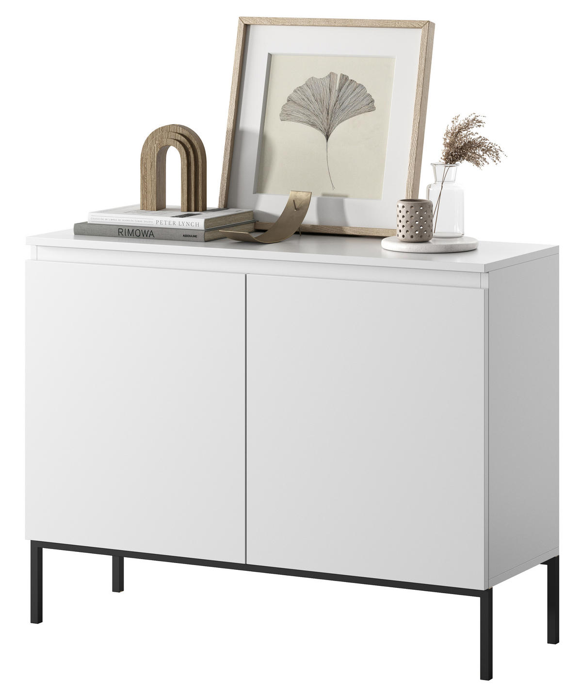 SIDEBOARD Bemmi Weiß mit schwarzen Beinen 2-türig 100 cm - Schwarz/Weiß, Holzwerkstoff/Metall (100/77/35cm) - Selsey