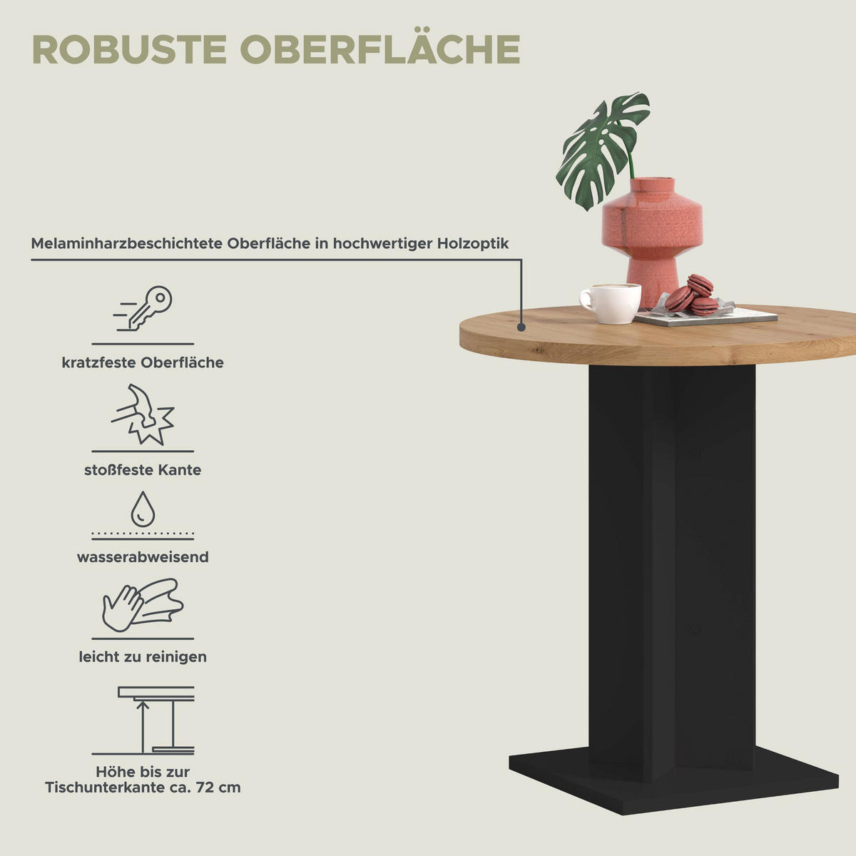 ESSTISCH GUSTAV (B/H/T: ca. 70/76/70 cm) in schwarz/Artisan Eiche Nachbildung - Schwarz, Holzwerkstoff (70/70/76cm)