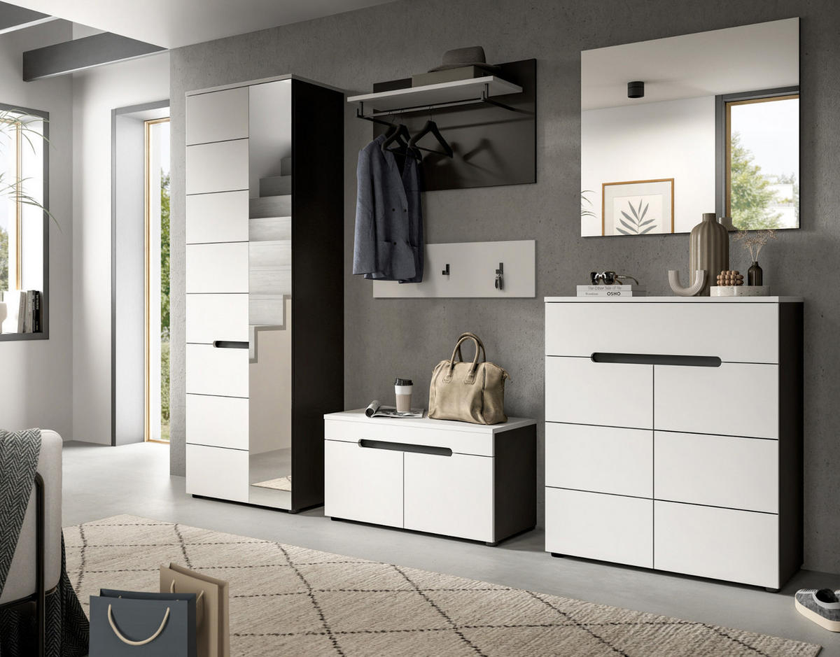 GARDEROBENPANEEL in weiß, grau Set 2-teilig, Flurgarderobe 80 cm, Cooper - Weiß/Grau, Holzwerkstoff/Metall (80/73/27cm) - Inn.Furn