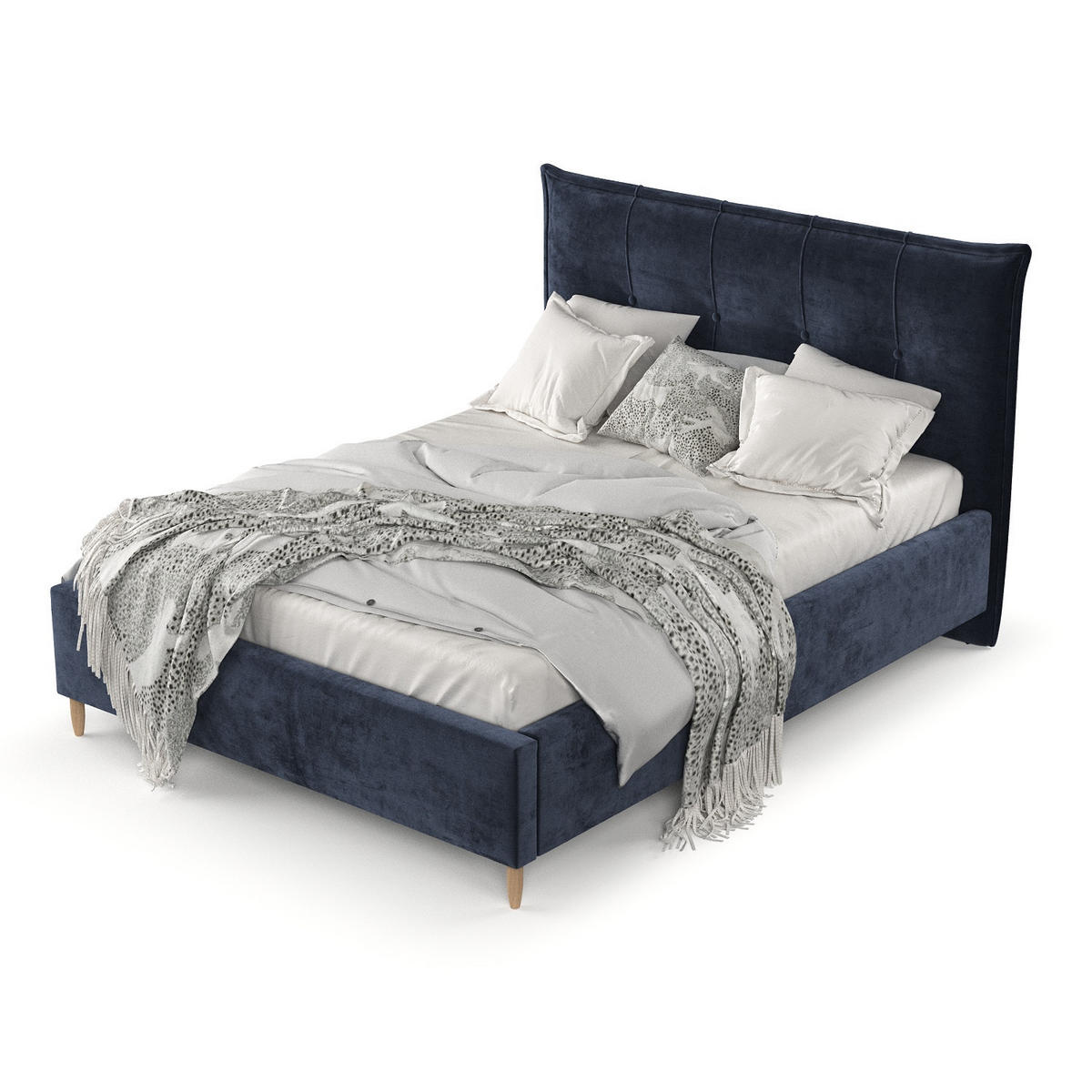 POLSTERBETT Plaza 160/200 cm Marineblau im Lotta Stoff - Naturfarben/Dunkelblau, Holz/Holzwerkstoff (160/200cm) - AltaBeds