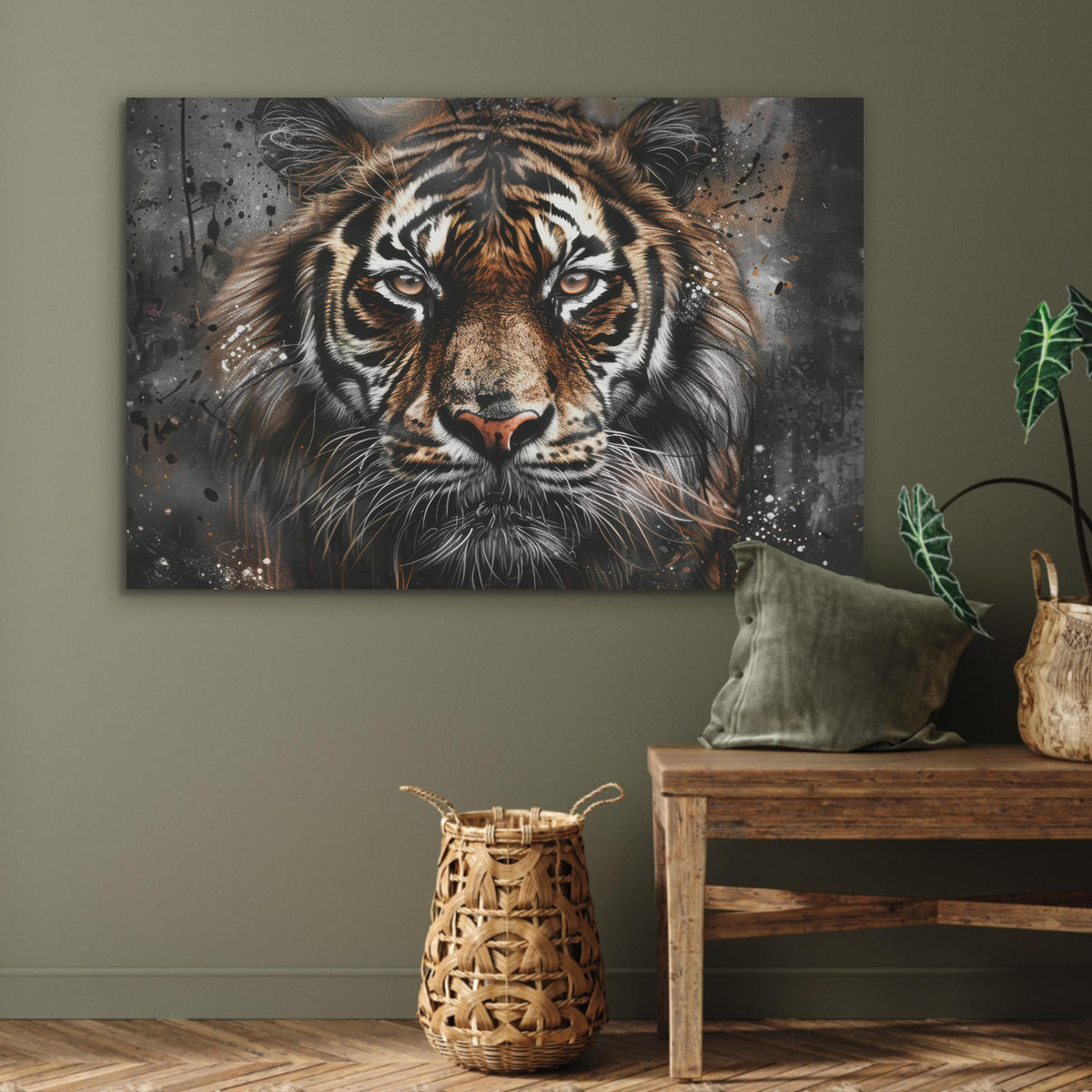 AKUSTIKPANEEL Tiger - Tiere - Porträt - Luxus - Schwarz 100x70 cm - Braun, Textil (100/0.9/70cm) - MuchoWow