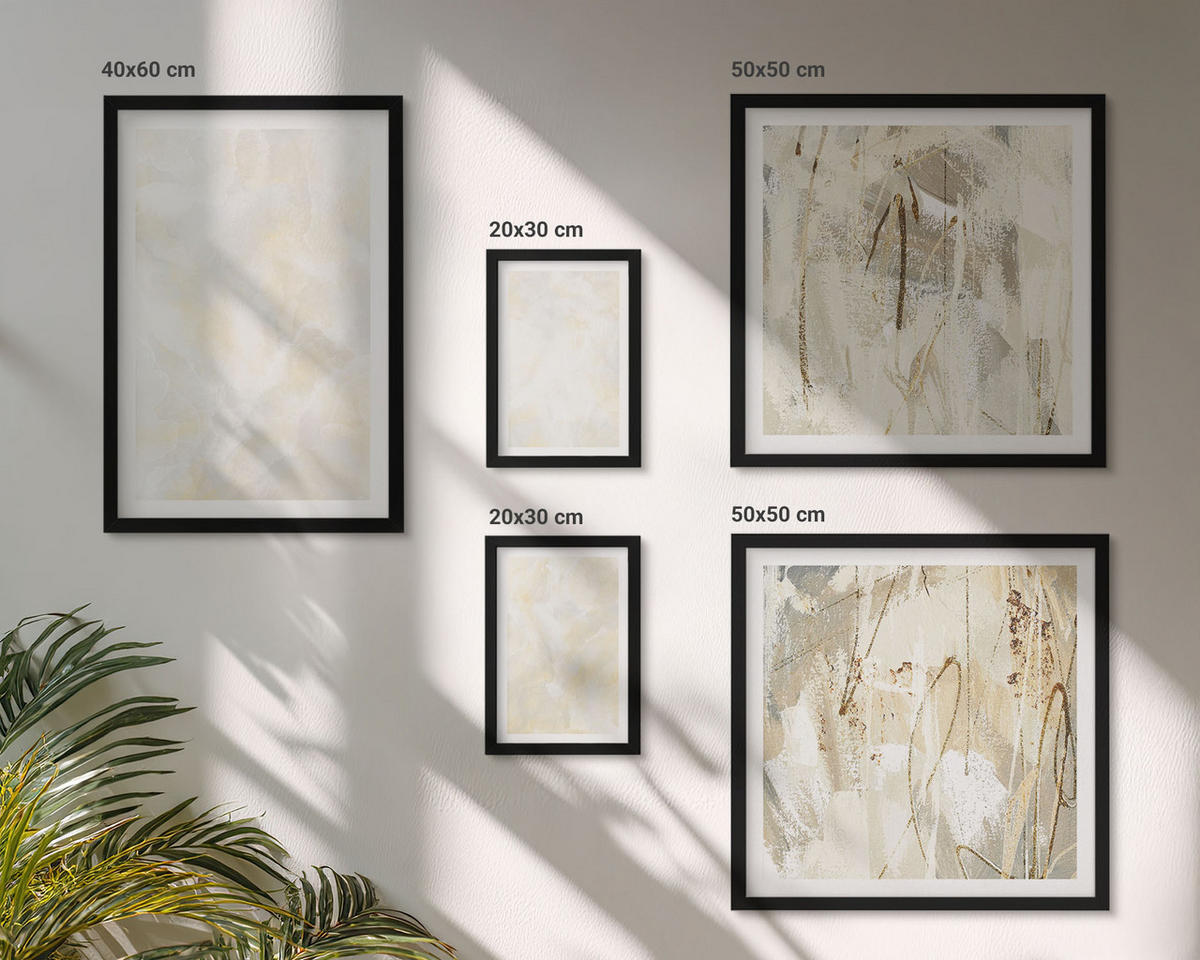 WANDBILDER 5er-Set - 50x50 cm & 20x30 cm & 40x60 cm Schwarzer Rahmen - Helles Strukturfarbendesign - Schwarz, Kunststoff (40/60cm) - ArtPrintCave