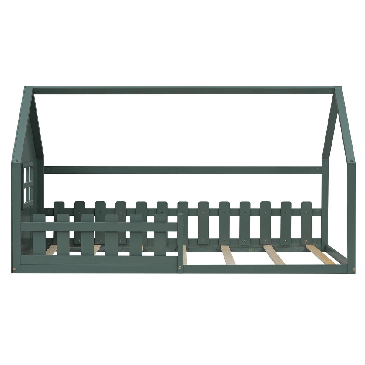KINDERBETT 90/200 cm, Grün mit Hausform aus Kiefer und MDF - Grün, Holz (90/200cm) - MIVRAY