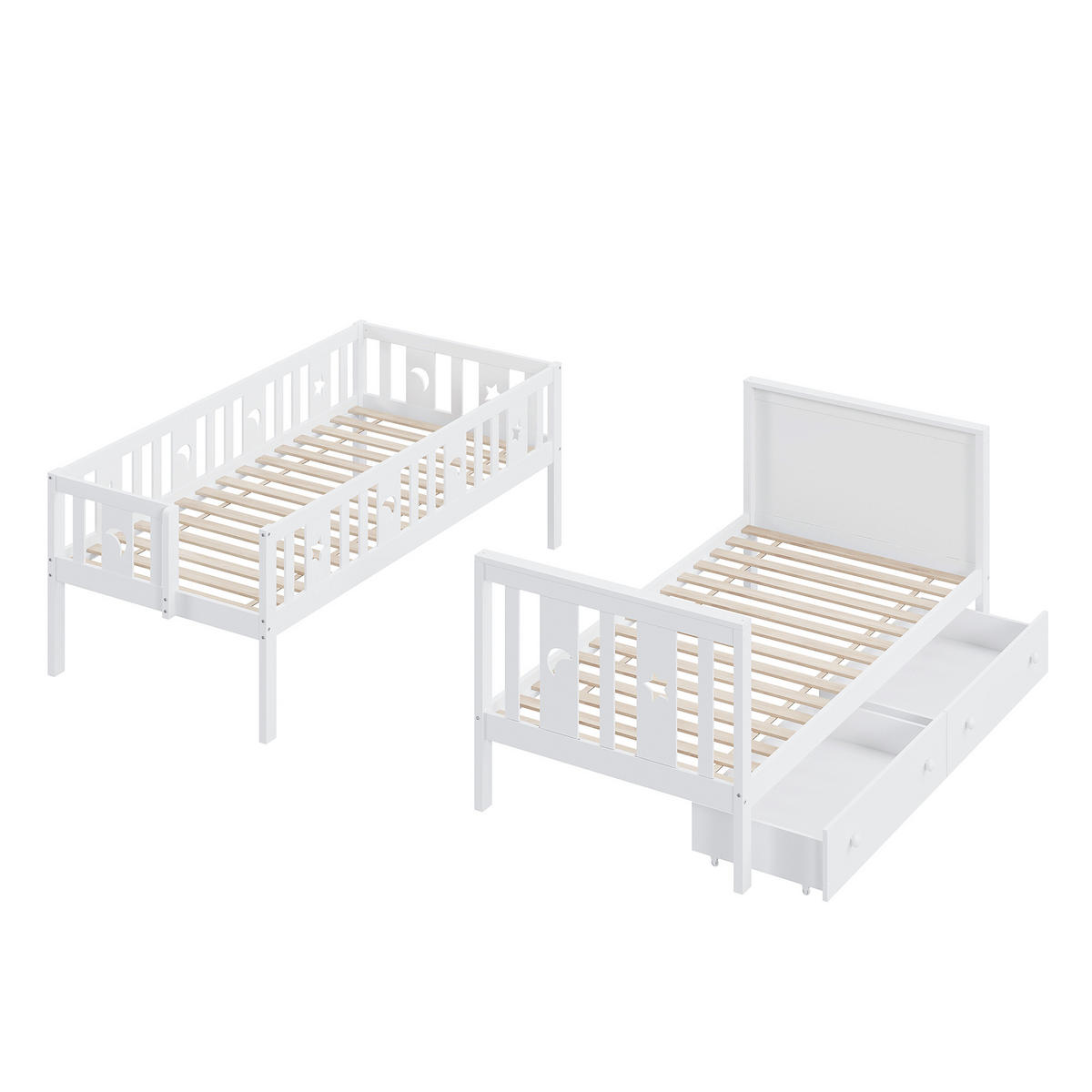 ETAGENBETT 90/200 cm & 90/200 cm in Weiß mit Stauraumtreppe und 2 Schubladen - Weiß, Holz/Holzwerkstoff (90/200cm) - WISHDOR
