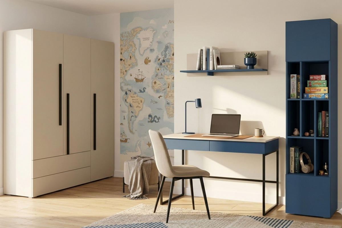 JUGENDZIMMER-SET LIMA A 4-teilig in Kaschmir/Meeresblau - Kaschmir/Blau, Holzwerkstoff (305/195/60cm) - Deine Möbel 24