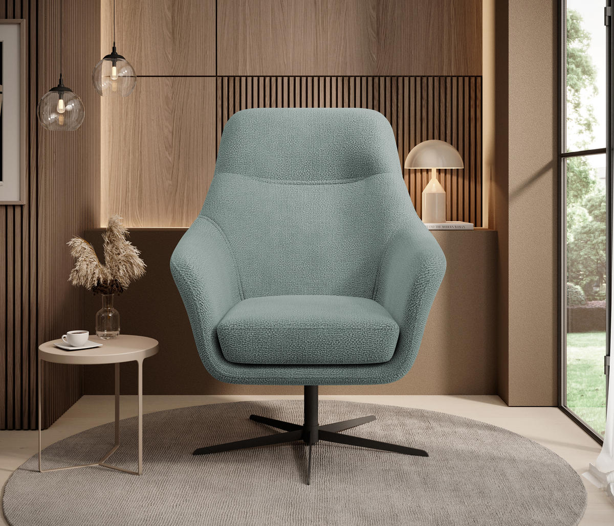 RELAXSESSEL Collection Drehstuhl CUBO – komfortabel, drehbar, modernes Design, 76x97x76 cm, Farbe - Schwarz/Hellgrün, Holz/Textil (76/97/76cm) - DomoHome