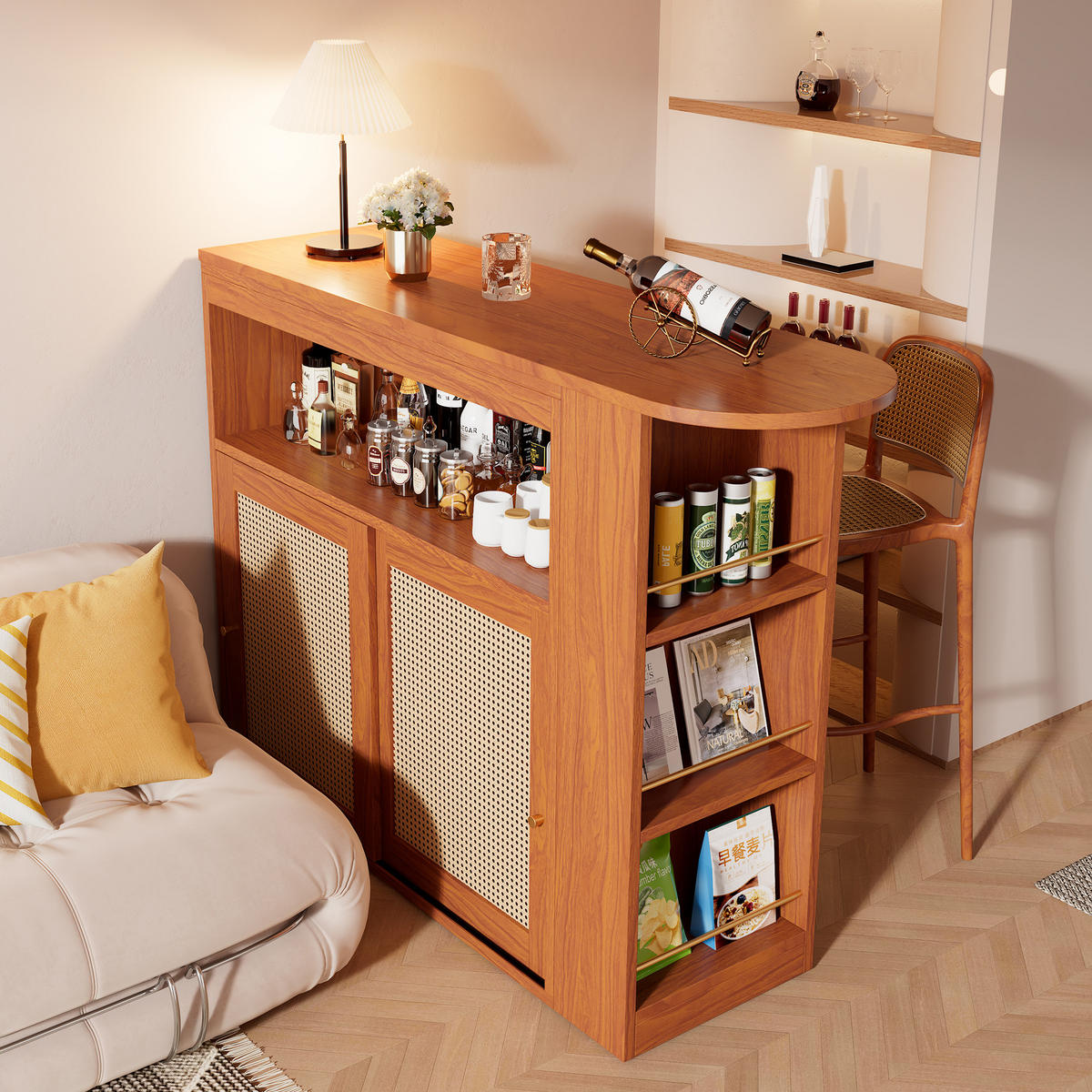 BARTISCH Ausziehbarer 138/39/104 cm braun mit Stauraum und Rattangeflecht - Braun, Holzwerkstoff (193/39/104cm) - OKWISH