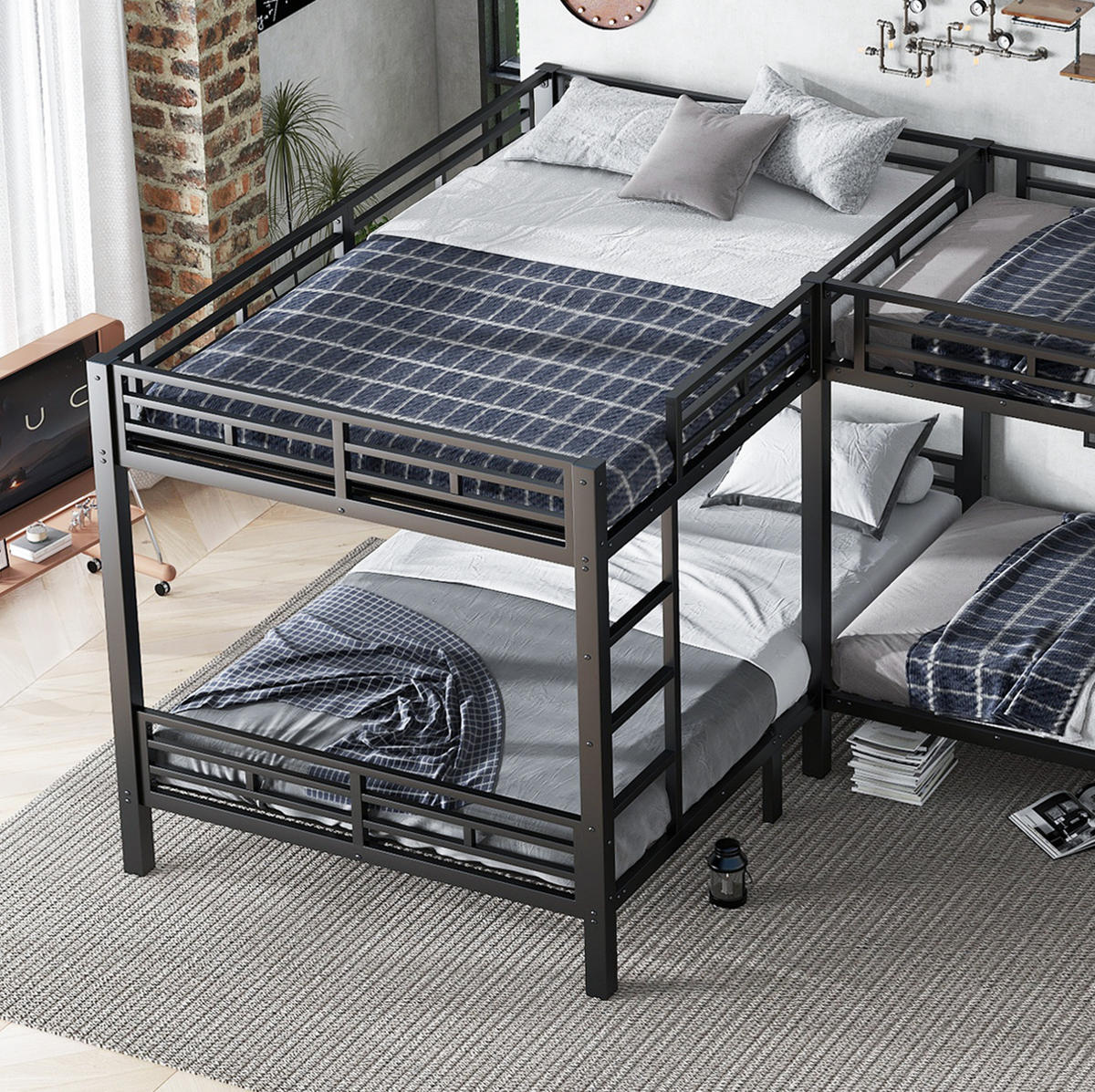 ETAGENBETT aus Eisen 90x200 cm und 140x200 cm Schwarz mit Leiter und Lattenrost - Schwarz, Metall (90/200cm) - IVMEU