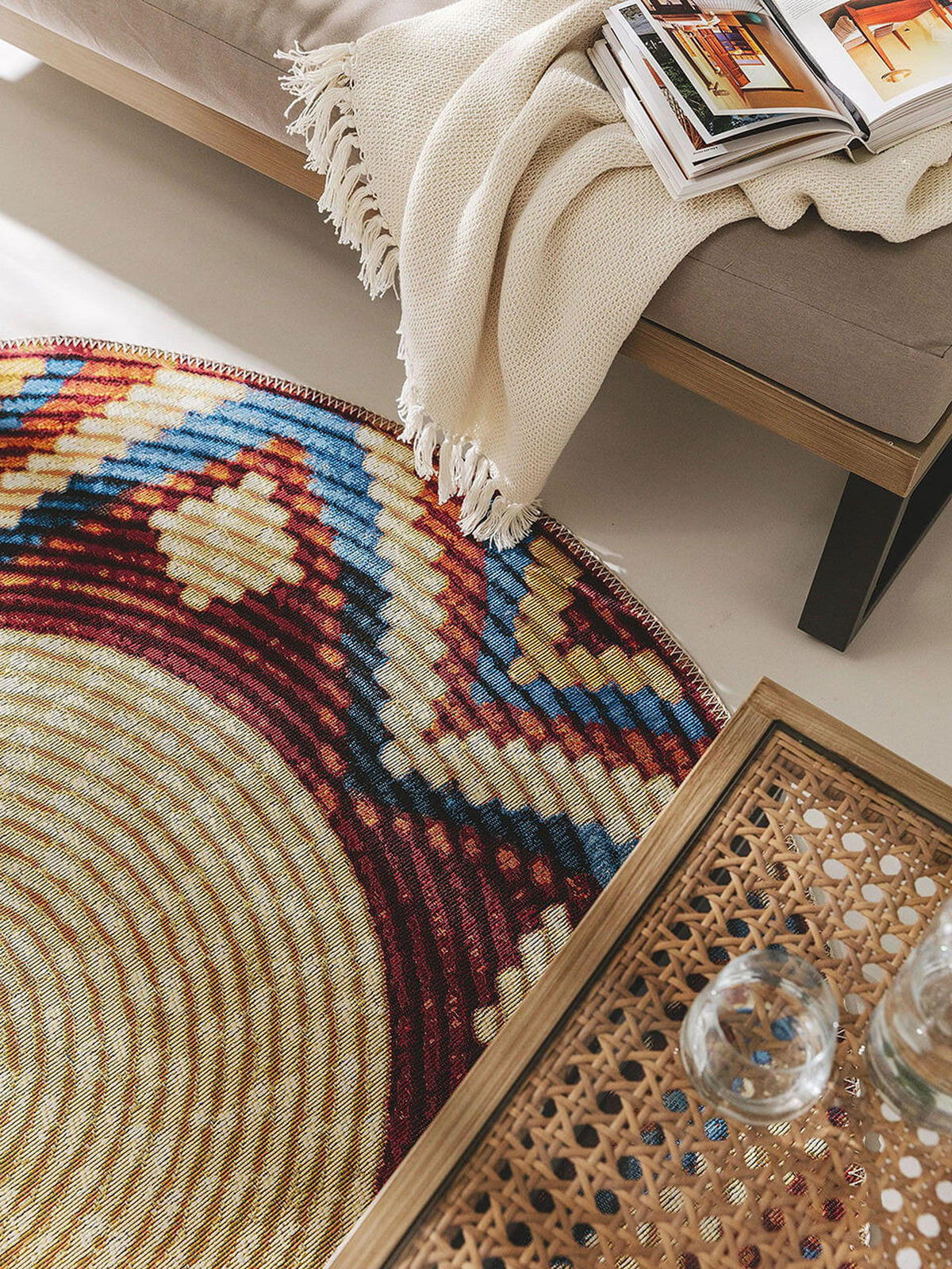 VNÚTORNÝ a vonkajší okrúhly koberec Kenya Viacfarebné ø 160 cm - viacfarebná, textil/plast (160/1cm) - KUNSTLOFT
