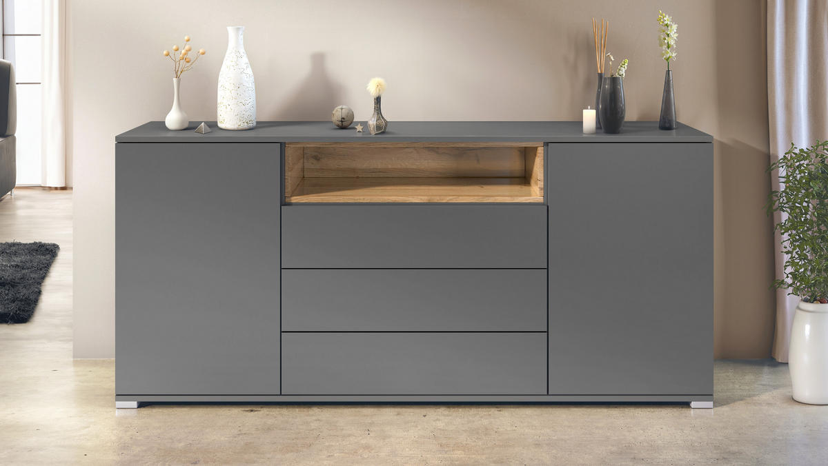 SIDEBOARD Skadu Eiche Natur - Eichefarben, Holzwerkstoff (166.5/75.5/35cm) - Vladon